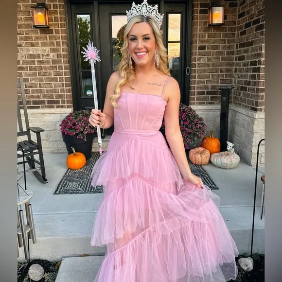 Pink Tiered Embellished Gown - Picture 5 of 6